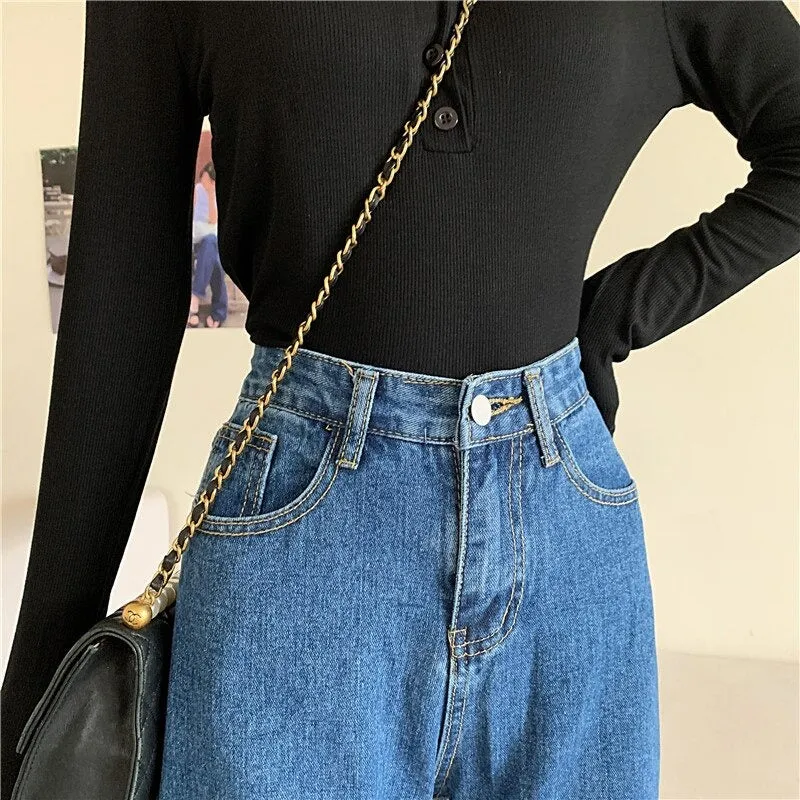 High Waisted Jeans for Women Straight Leg Denim Bottom Vintage Pants