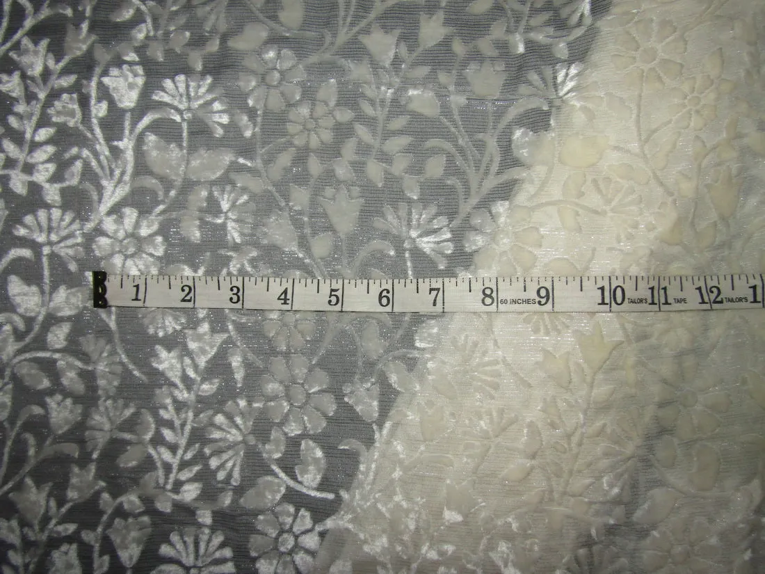 Ivory x Silver Lurex Devore Polyester Burnout Velvet fabric 44" wide [10238]