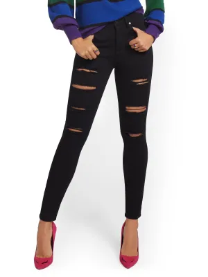 Lexi High-Waisted Super-Skinny Destroyed Jeans - Black