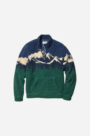 Marine Layer Archive Andes Sherpa Pullover in Navy Mountain Scene