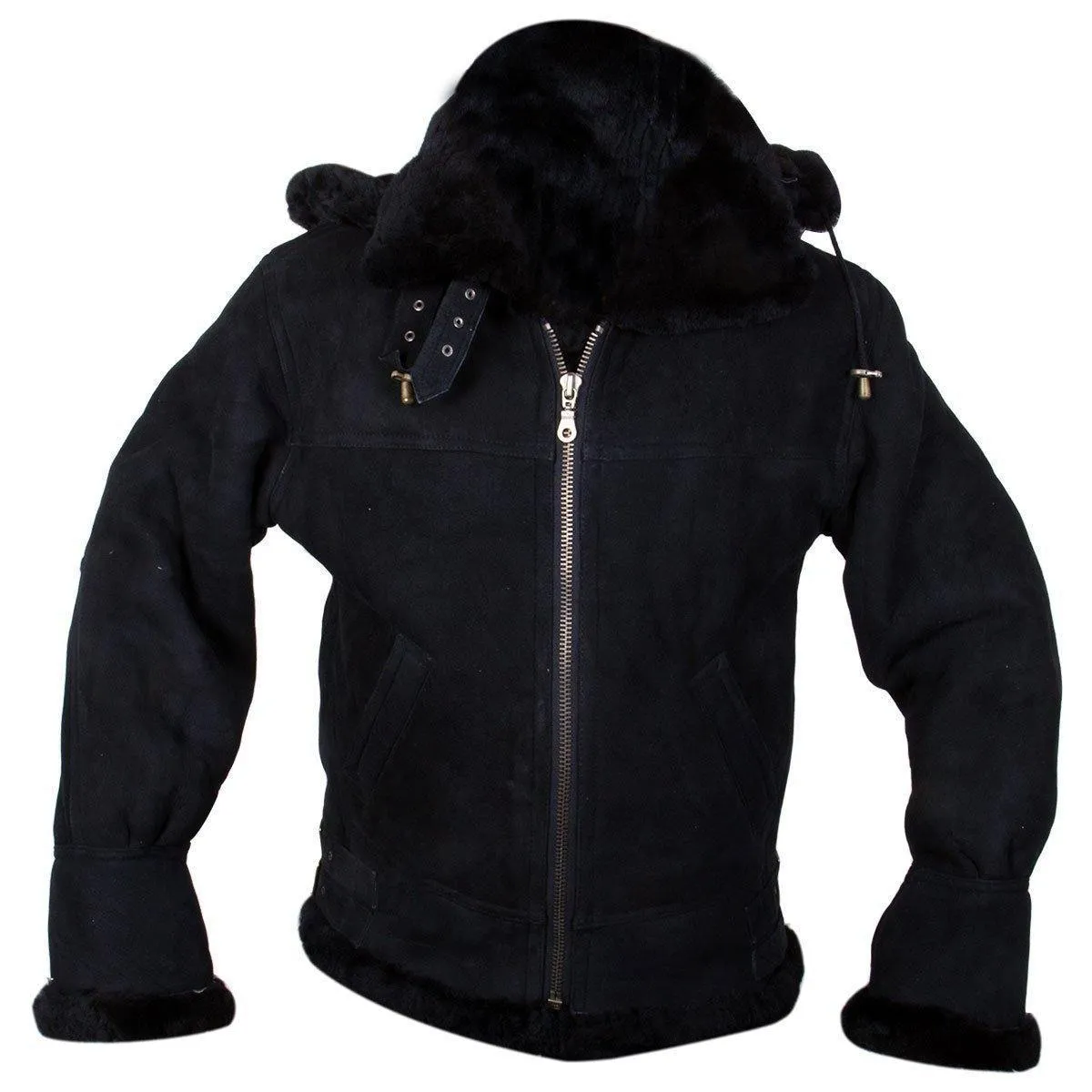 Men's Casual Apparel 9808 Shearling Coat with Faux-Fur Lining and Removable Hoodie