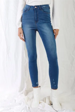 Mid Blue High-waisted Skinny Jeans