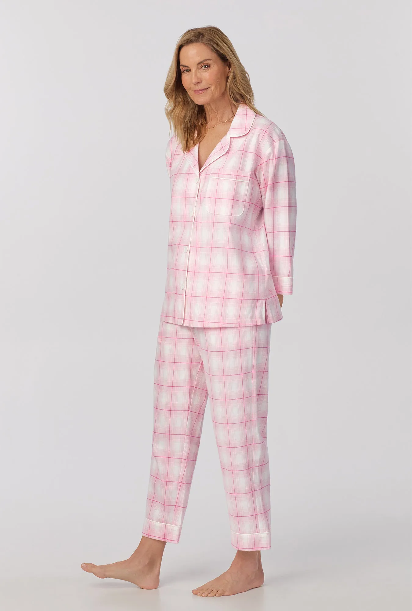 Mountain Plaid 3/4 Sleeve Classic Woven cotton portuguese flannel  Cropped PJ Set