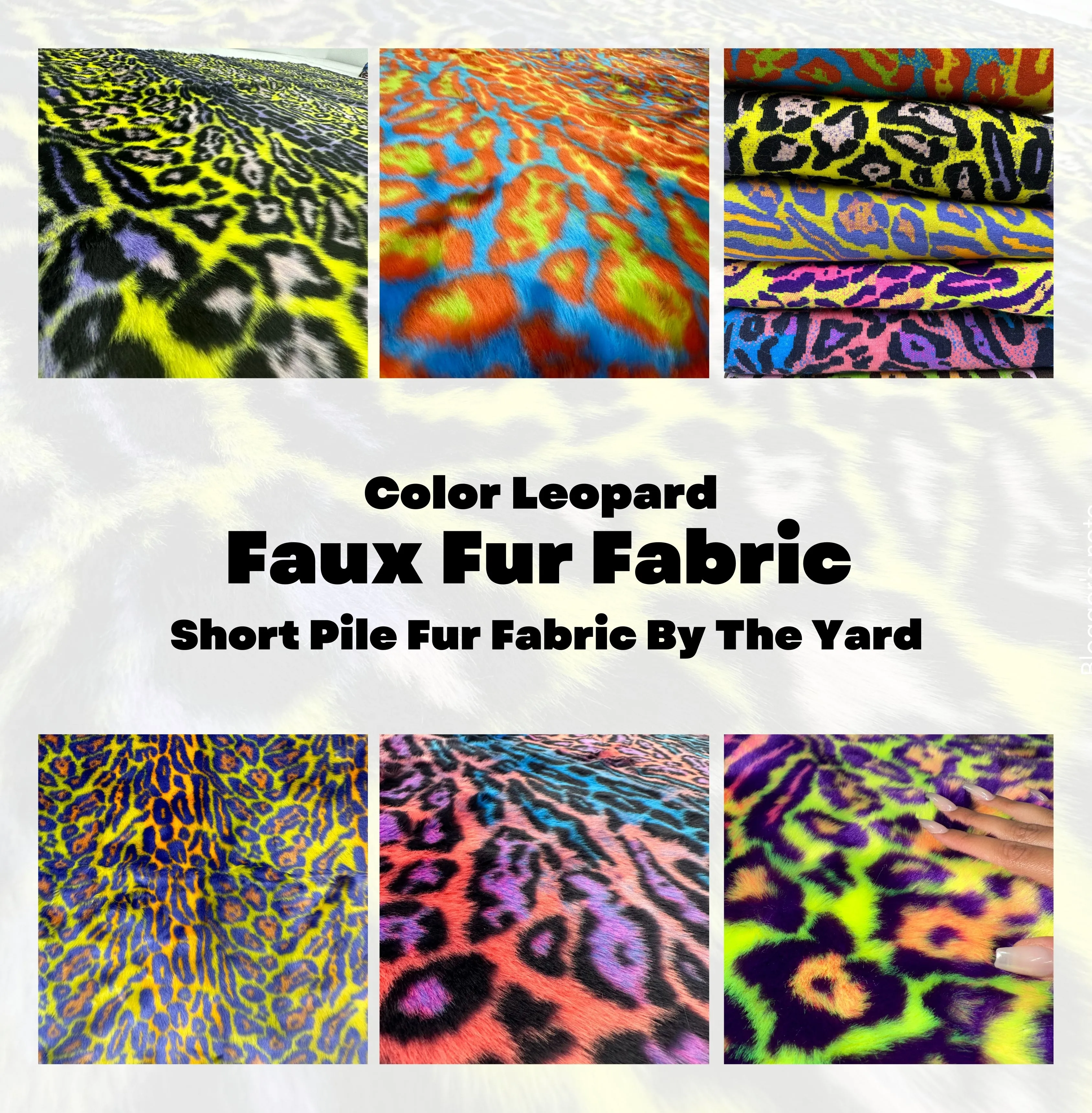 Neon Green Purple Leopard Short pile Faux Fur Fabric By The Yard