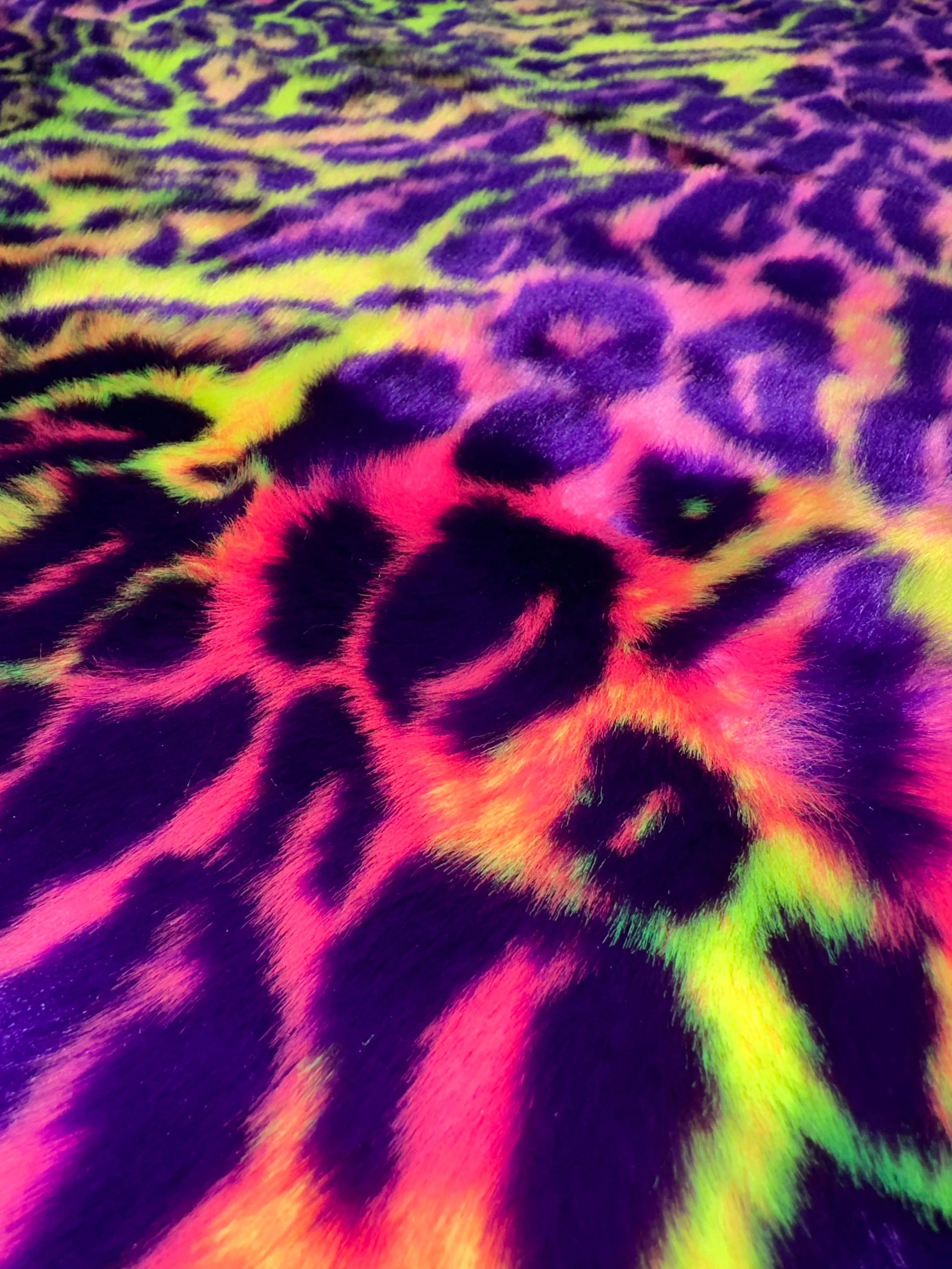 Neon Green Purple Leopard Short pile Faux Fur Fabric By The Yard