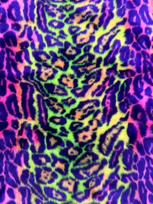 Neon Green Purple Leopard Short pile Faux Fur Fabric By The Yard