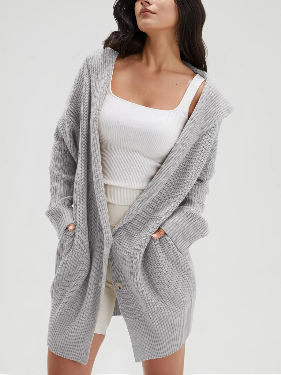 Open Front Long Sleeve Knit Cardigan with Pockets