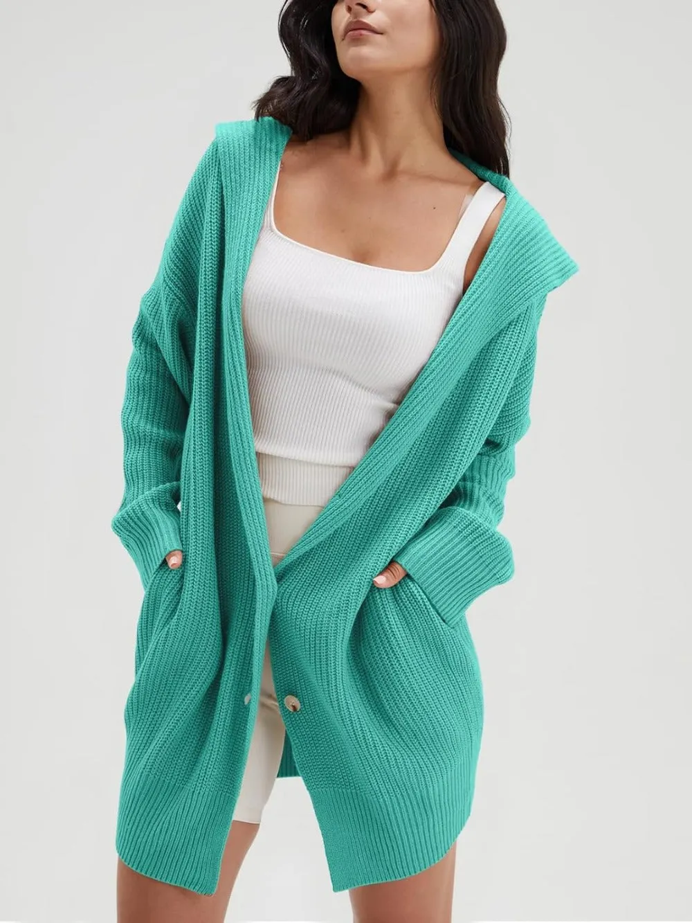 Open Front Long Sleeve Knit Cardigan with Pockets