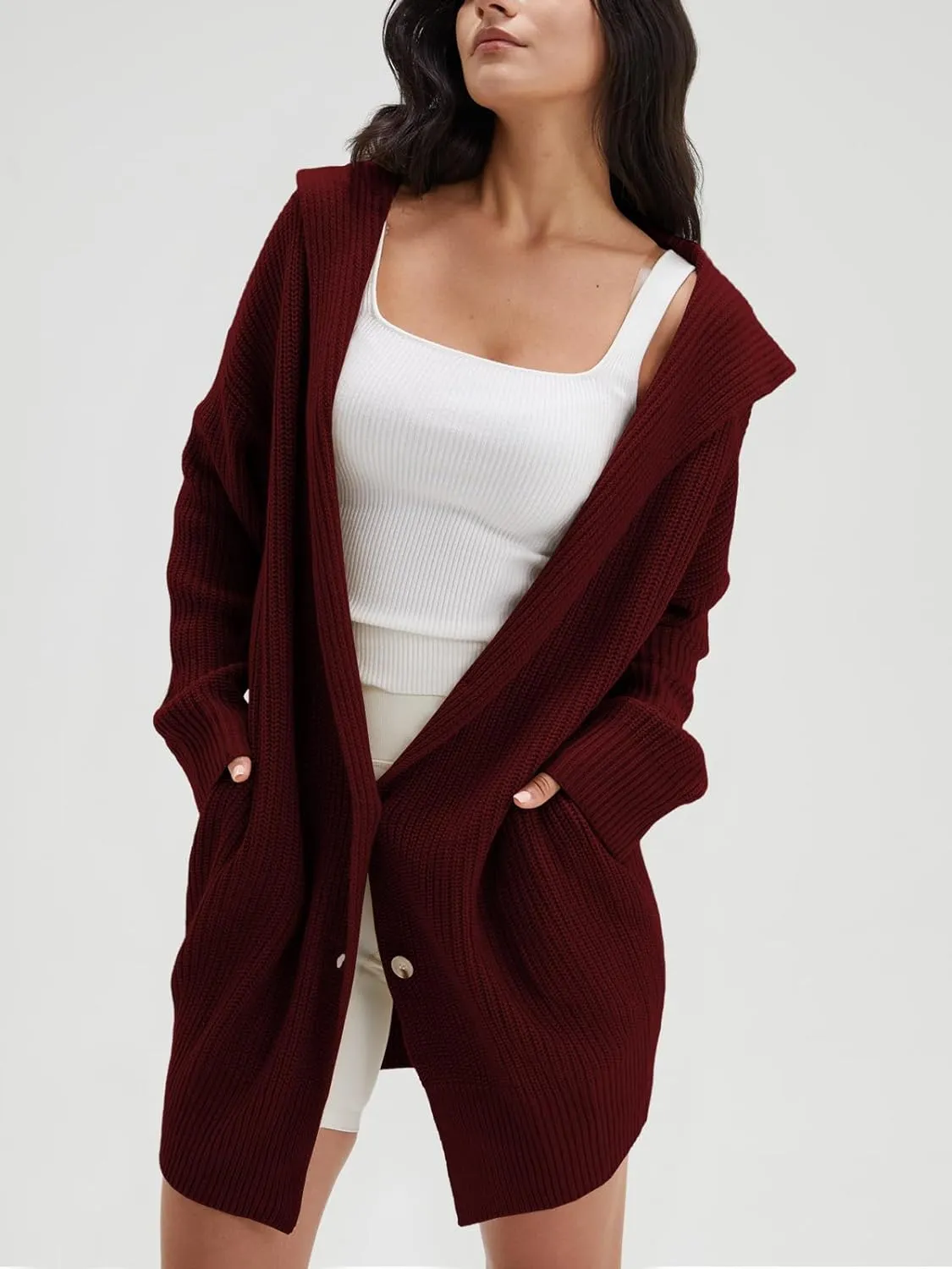 Open Front Long Sleeve Knit Cardigan with Pockets