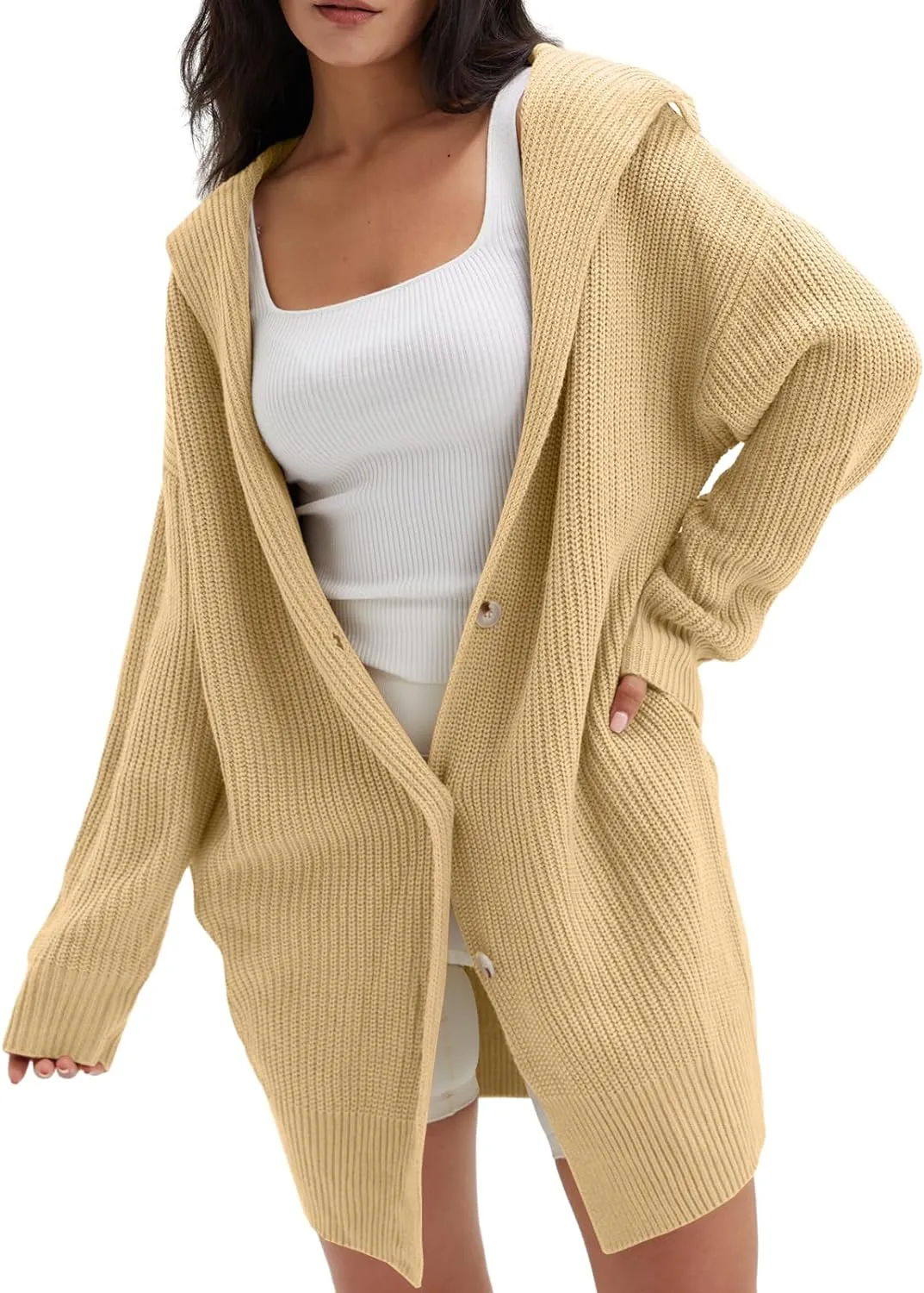 Open Front Long Sleeve Knit Cardigan with Pockets