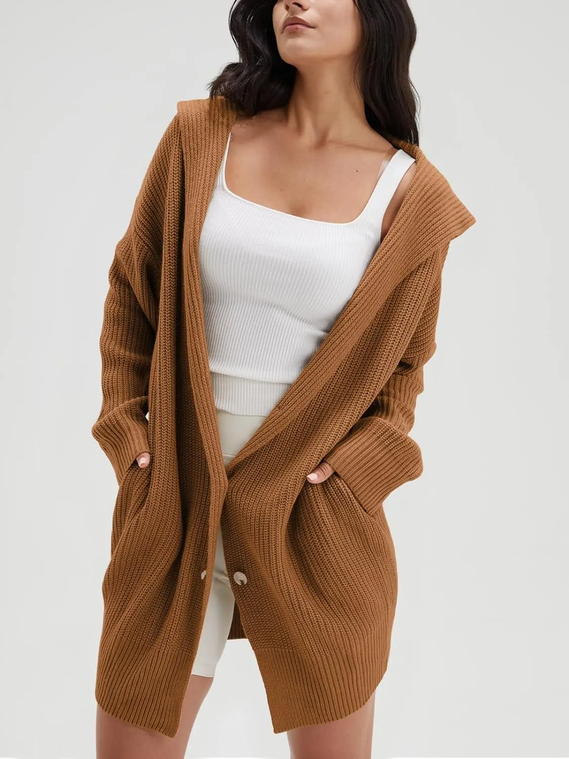 Open Front Long Sleeve Knit Cardigan with Pockets