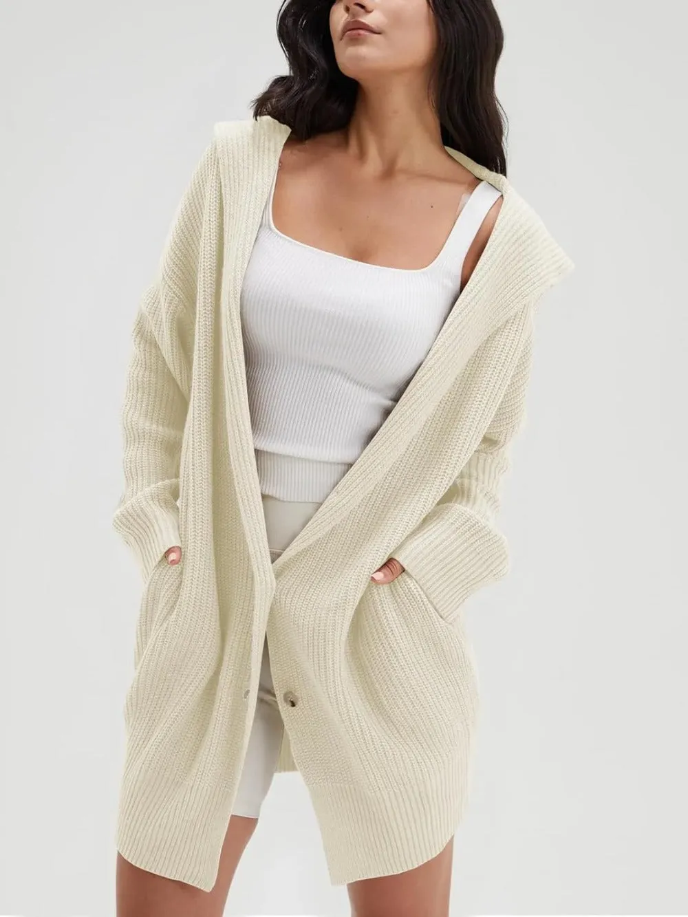 Open Front Long Sleeve Knit Cardigan with Pockets