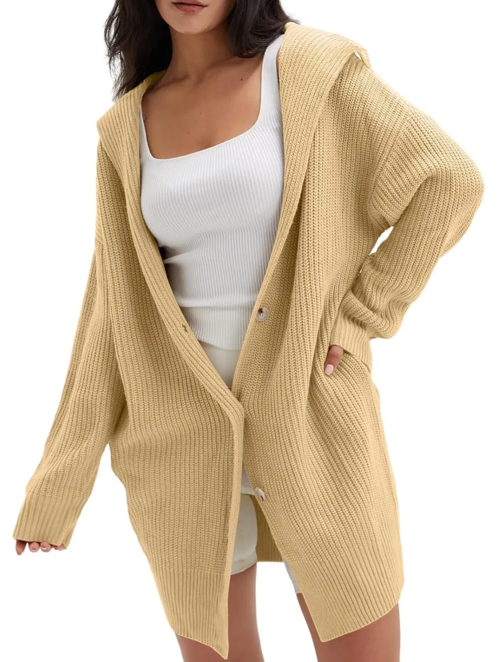 Open Front Long Sleeve Knit Cardigan with Pockets