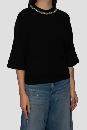 OVERSIZE CASHMERE TEE WITH RHINESTONE TRIM