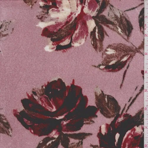 Pink Pearl/Berry Floral Panne Velvet Knit Fabric