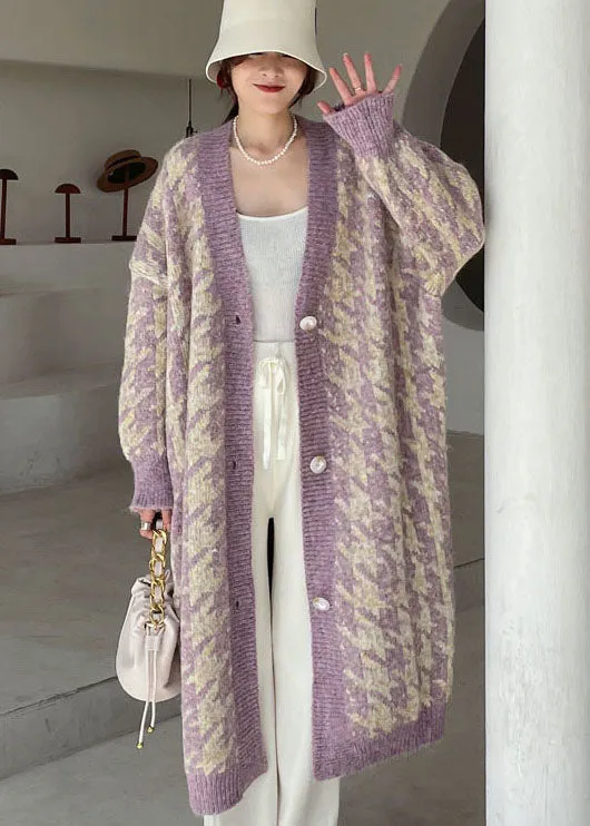 Plus Size Vintage Purple cozy Knit Cardigan Spring