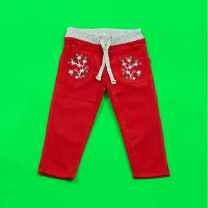 Red Flower Corduroy Pants