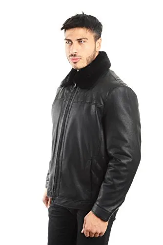 REED Men's Smooth Lamb Touch Faux Leather Detachable Fur Collar Classic Jacket - Imported