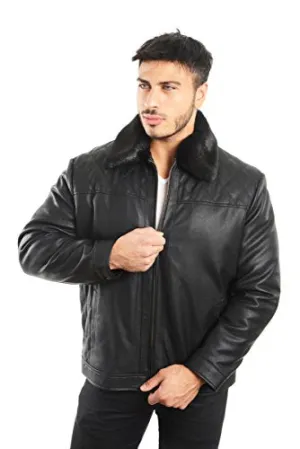 REED Men's Smooth Lamb Touch Faux Leather Detachable Fur Collar Classic Jacket - Imported