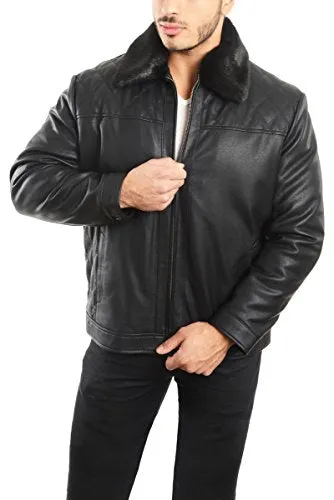 REED Men's Smooth Lamb Touch Faux Leather Detachable Fur Collar Classic Jacket - Imported