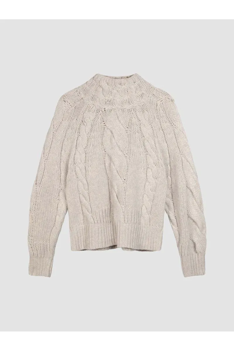 Repeat Chunky Cable Knit Cashmere Turtleneck Sweater 103513-1130 | Sand