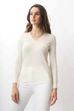 Robertson Madison 100% Cashmere Fine Gauge V-Neck CC-246 | Ivory | Clearance Final Sale