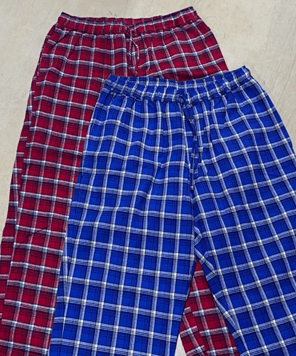 Short Men's Premium Plaid Flannel Pajama Bottoms, 2 Colors Available