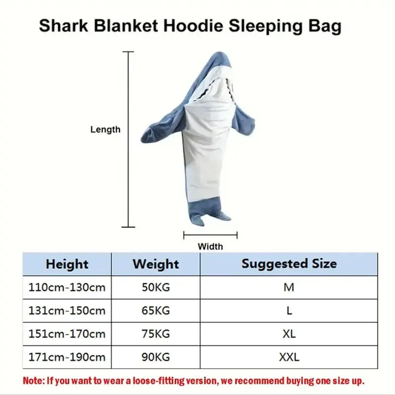 Thickened Warm Winter Shark One-Piece Pajamas Cartoon Animal Sleeping Bag Flannel Loungewear Men and Women Sleepwear Homewear