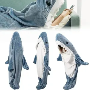 Thickened Warm Winter Shark One-Piece Pajamas Cartoon Animal Sleeping Bag Flannel Loungewear Men and Women Sleepwear Homewear