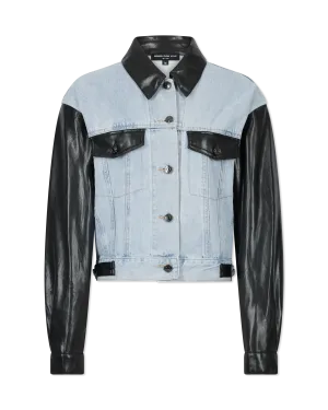 Valex Vegan Leather Combo Denim Jacket