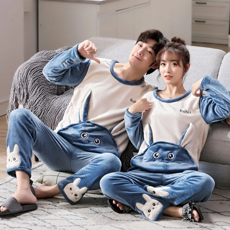 Warm and Cozy Winter Couple Pajama Sets in 10 Styles and Sizes M-4XL with Thick Flannel