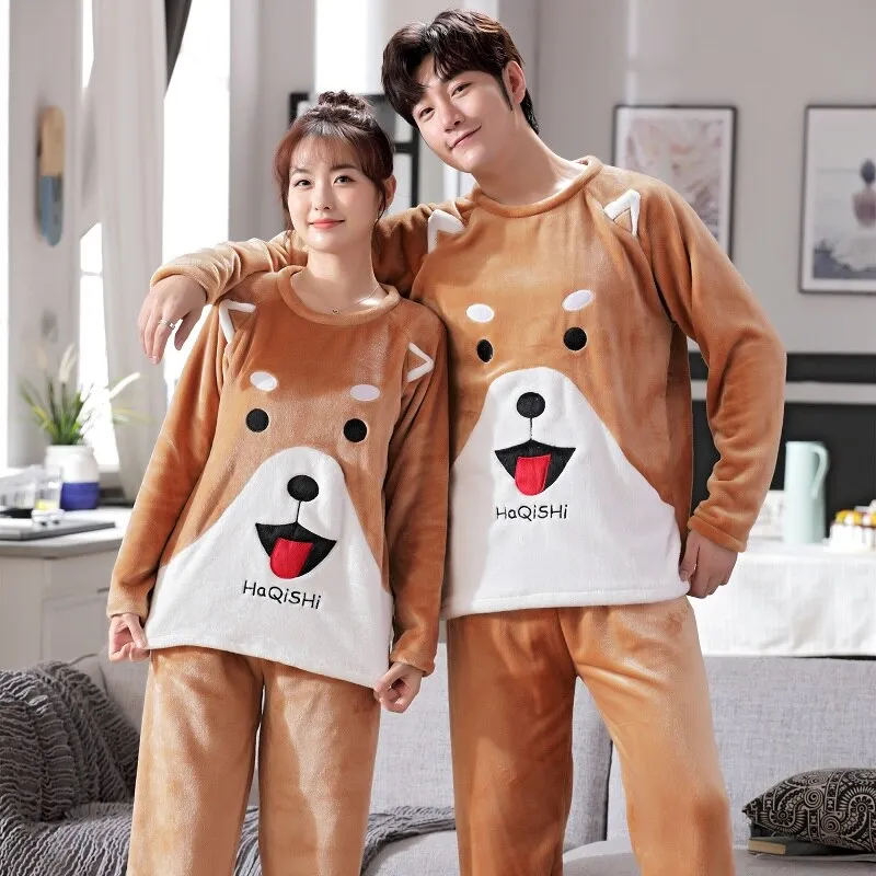 Warm and Cozy Winter Couple Pajama Sets in 10 Styles and Sizes M-4XL with Thick Flannel