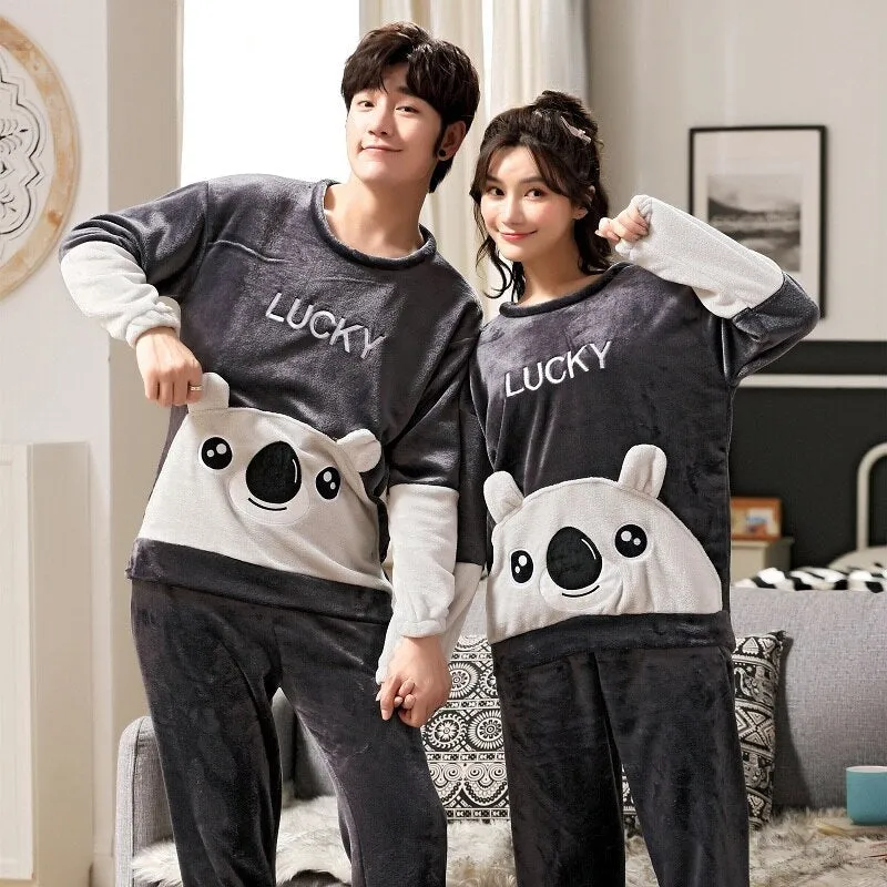 Warm and Cozy Winter Couple Pajama Sets in 10 Styles and Sizes M-4XL with Thick Flannel