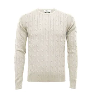 White Cashmere Crew Neck Cable Sweater