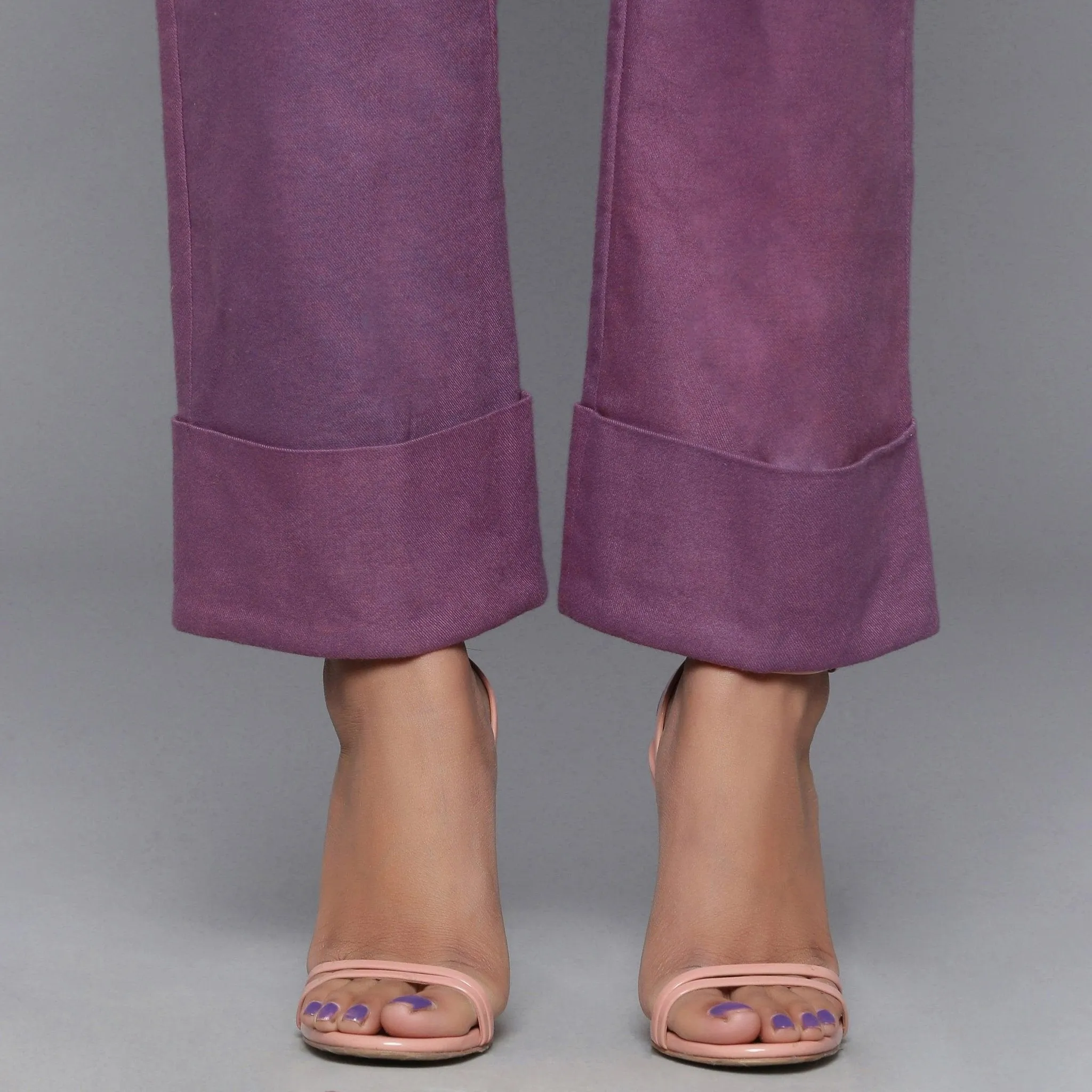 Wine Warm Cotton Flannel Top, Rolled-up Pant and Pink Blazer Co-ord Set