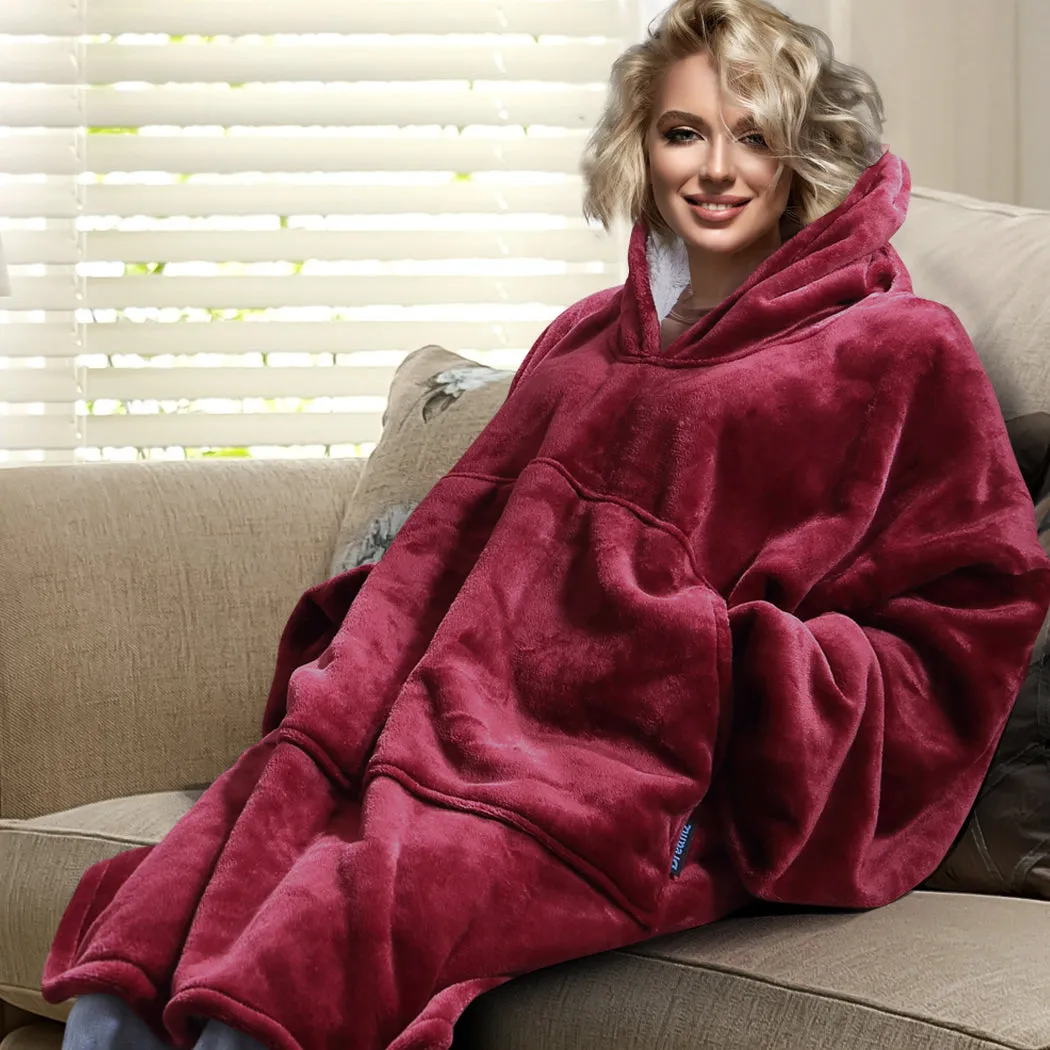 Winona Soft Blanket Plush Fleece Sherpa Hoodie Sweatshirt Huggle Pajamas - Burgundy