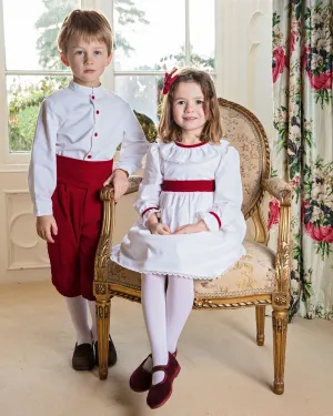 Winter Flower Girl Dress with Burgundy Sash