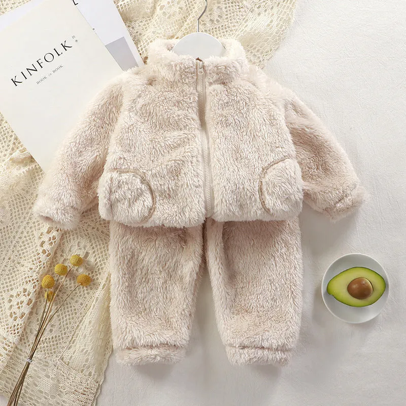 Winter Solid Color Warm Coat   Pants Pajamas