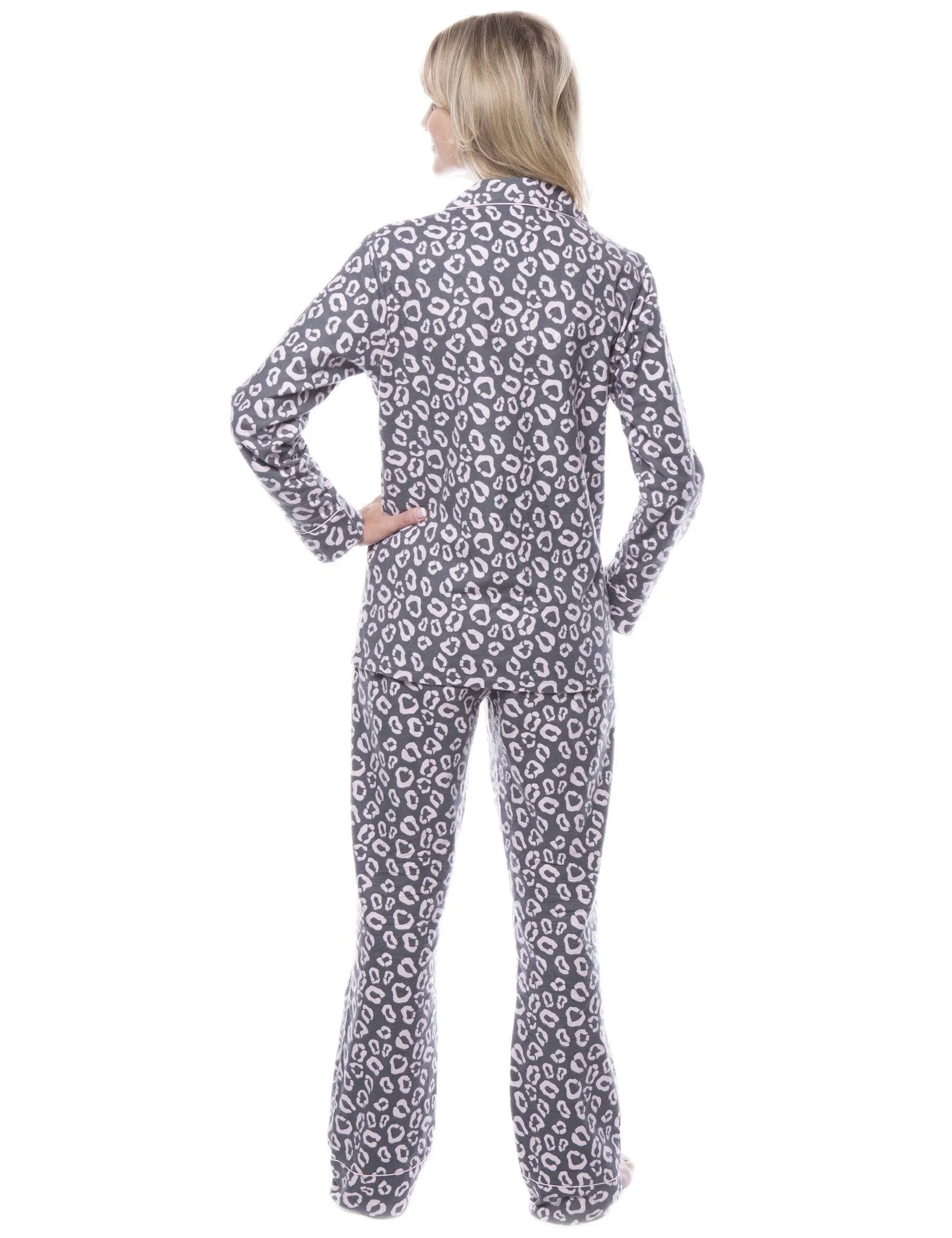 Women's 100% Cotton Flannel Pajama Sleepwear Set - Jaguar Grey/Pink