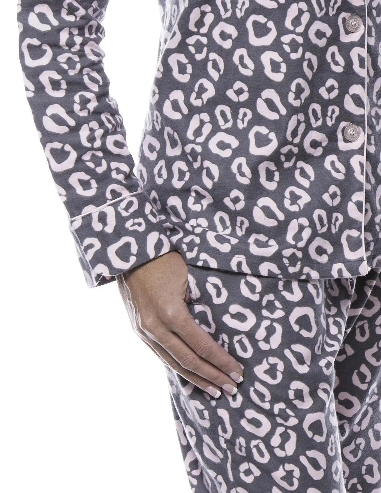 Women's 100% Cotton Flannel Pajama Sleepwear Set - Jaguar Grey/Pink