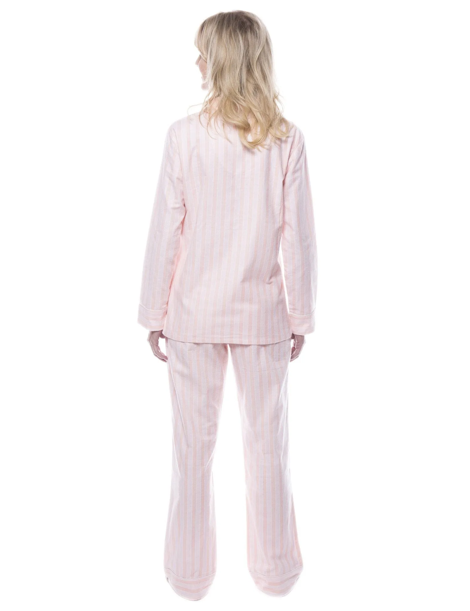 Women's 100% Cotton Flannel Pajama Sleepwear Set - Stripes Pink