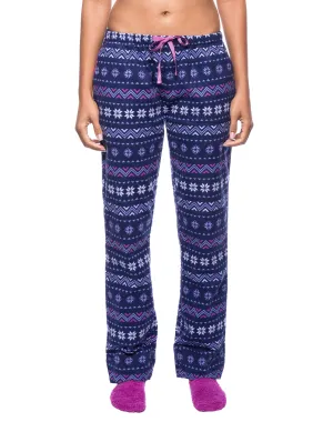 Womens Premium 100% Cotton Flannel Lounge Pants - Nordic Snowflakes Blue